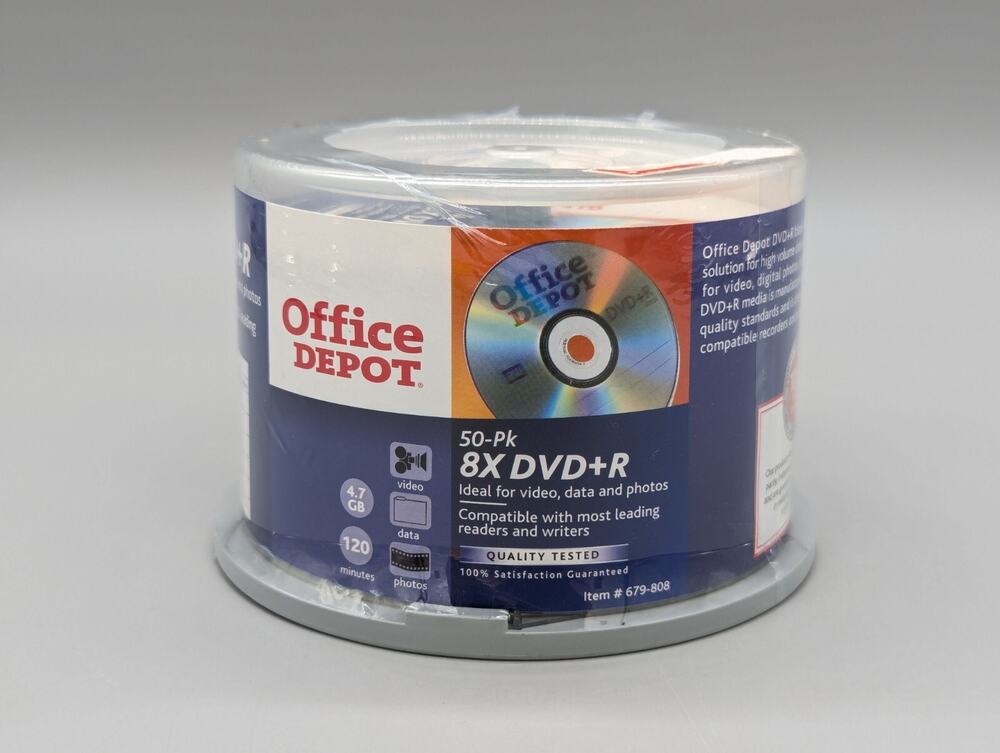 Office Depot 50 PK 8X DVD+R Video Data Photos 4.7 GB 120 Minutes Blank Sealed